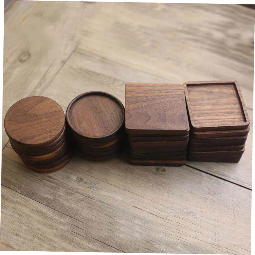 1PC Solid Walnut Wood Coaster Round Square Beech Wood Cup Ma