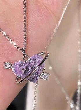 necklace women桃心恋爱星球项链女ins小众甜美粉钻爱心锁骨链