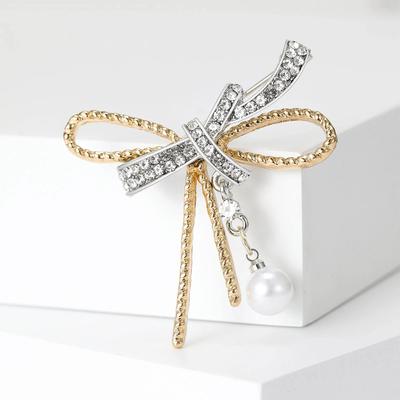 Rhinestone Bow Brooches for Women Unisex Enamel Rope Pins Ba