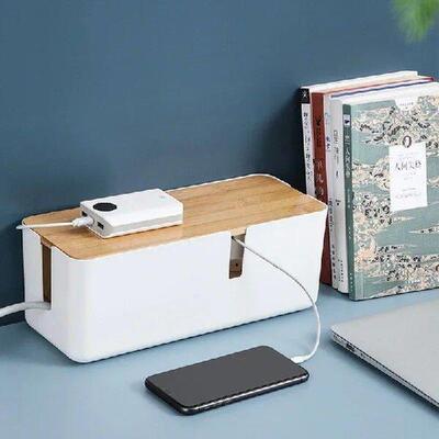 Black Power Strip Wire Case With Wood Cover Manage Cable