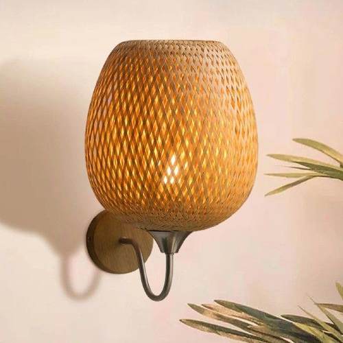 Rattan Bamboo Wall Sconce Light Fixture Farmhouse Rustic