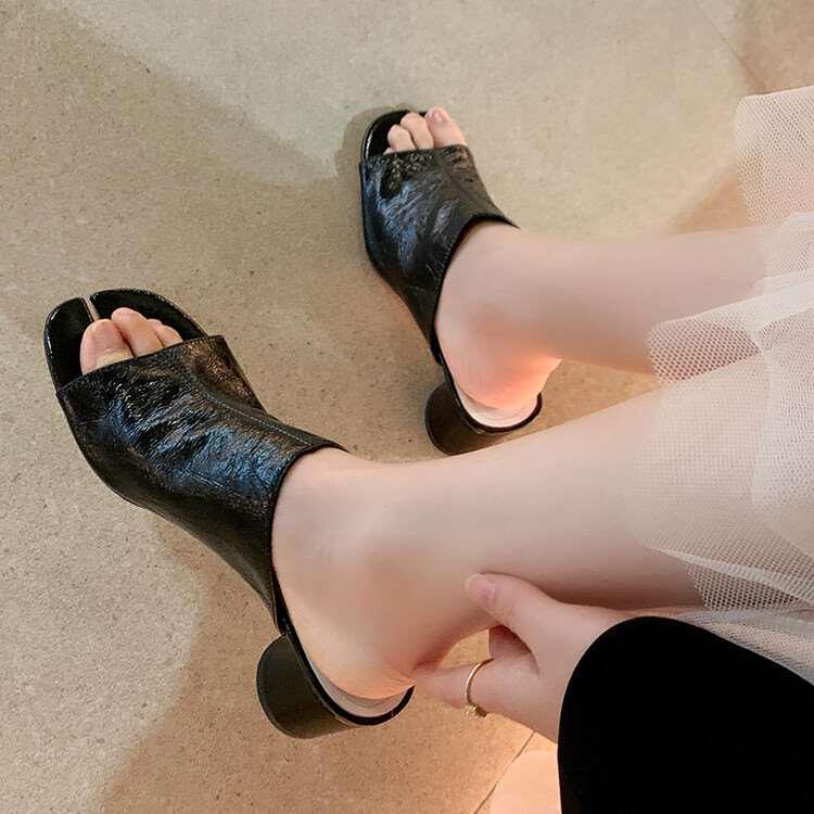 Summer New Style Distinctive Round Toe Thick Heel Cowhide On