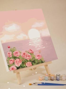 1 Set Frame Painting By Numbers Kits Abstract Sunset Landsca