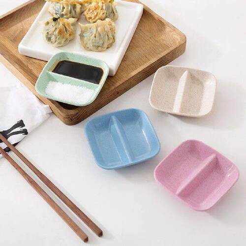 Wheat Straw Square Divided Seasoning Dishes Table Sauce