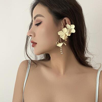 Large floral ear clips hanging exaggerated women