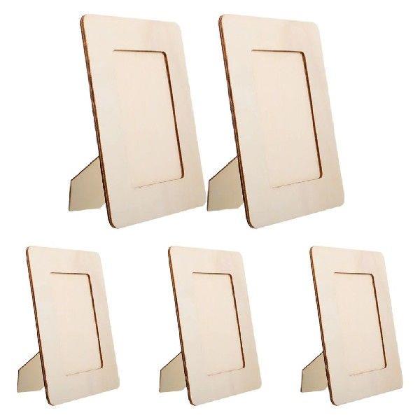 5 Pcs Wooden White Blank Photo Frames Craft Unfinished Safe