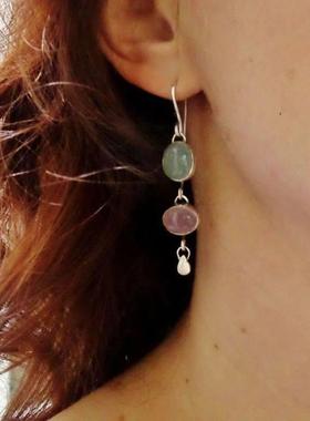 cate Natural Moonstone Drop Earrings Charms Jewelry Oval Pin