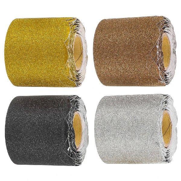 4 Rolls 10m Glitter Bulletin Board Borders Golden Silver