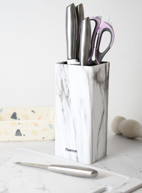 FISSMAN原装进口家用方白色大理石纹筷子筒多功能收纳置物座刀座