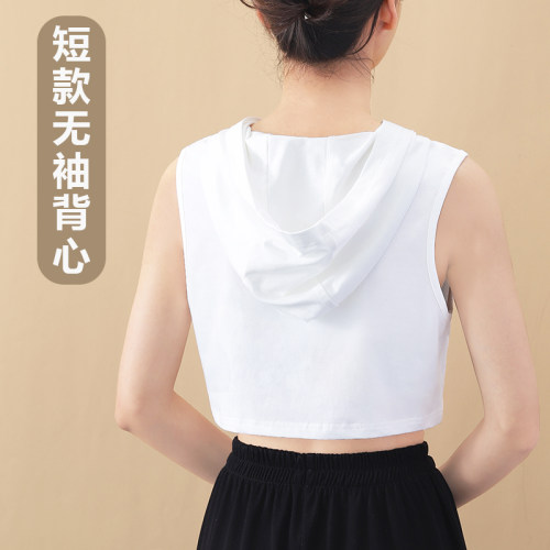 短款套头女士无袖连帽衫