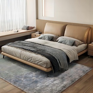 意式 极简真皮大象耳朵床头层牛皮轻奢简约主卧现代大床双人婚床