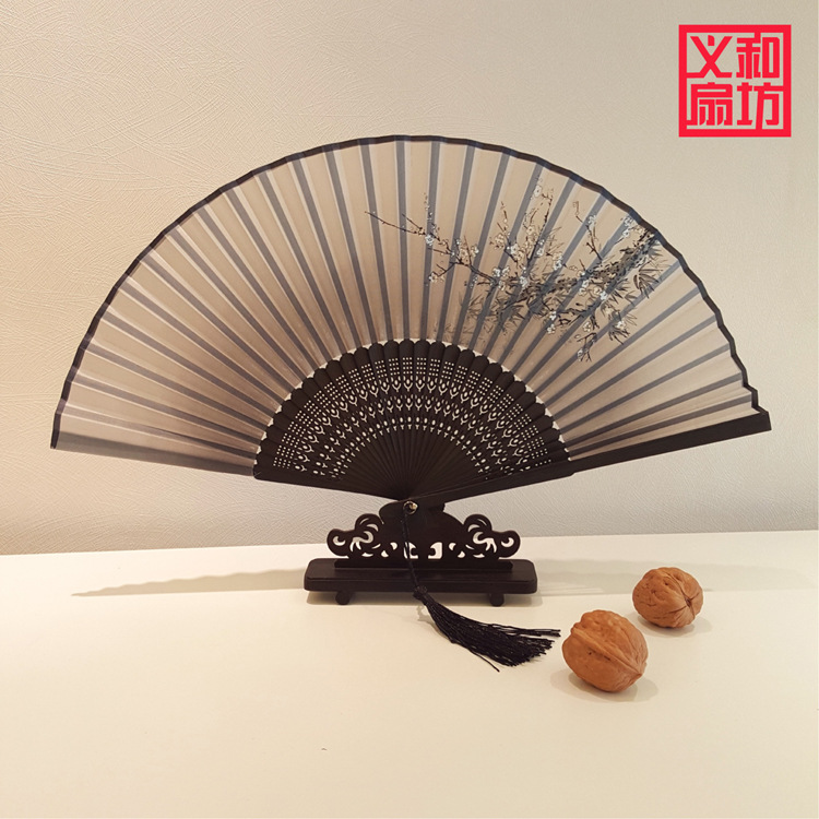 女仿丝女扇定做丝绸中国风一笑梅日式女扇礼品扇定制扇子