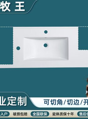 中边盆一体陶瓷薄边盆陶瓷盆浴室柜半镶嵌式洗脸柜盆可定制单双盆