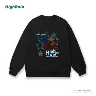 HIGH 复古趣味星星印花情侣卫衣女设计感秋季 长袖 上衣潮 RAIN美式