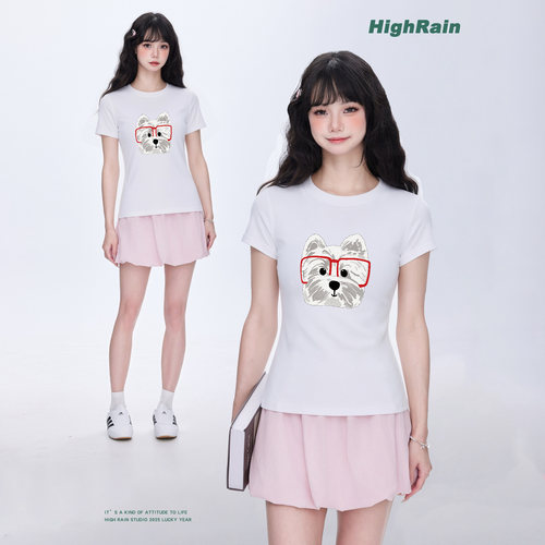 韩系小狗可爱短袖t恤女夏季修身