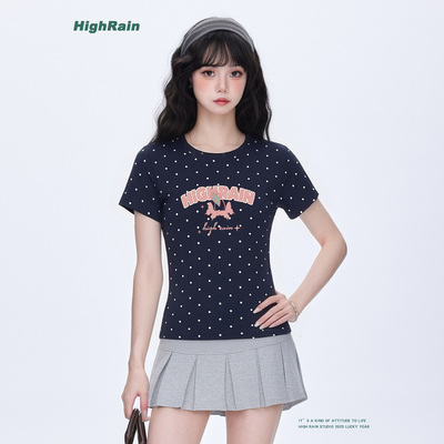 HighRain波点短袖T恤女修身显瘦
