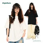 纯棉白色短袖 落肩学生纯色宽松休闲打底上衣情侣男潮 T恤女基础款