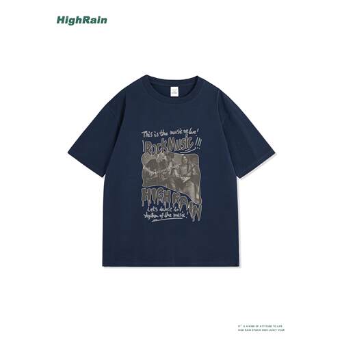 HighRain美式复古摇滚乐队印花潮