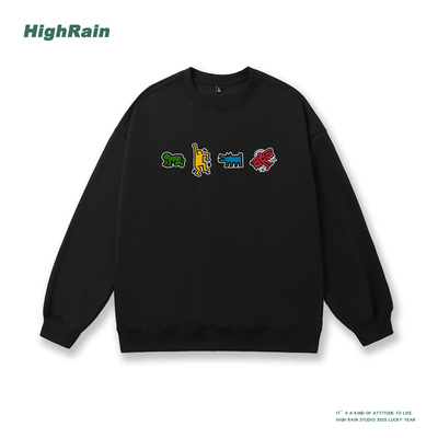 街头手绘印花慵懒风圆领卫衣女潮