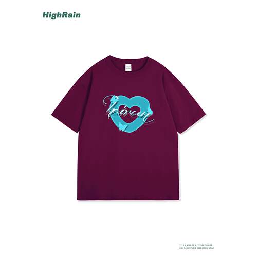 HighRain酒红色T恤女夏装新款ins
