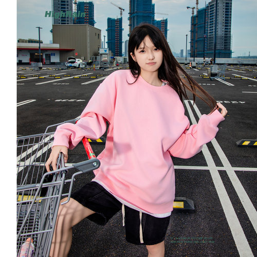 highrain粉色绝美基础款卫衣男女秋冬2026年超火韩版漂亮情侣上衣