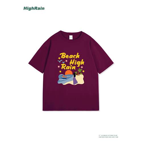 HighRain紫红色短袖T恤女夏季潮