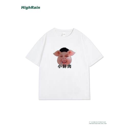 HighRain创意搞怪猪头人脸T恤潮