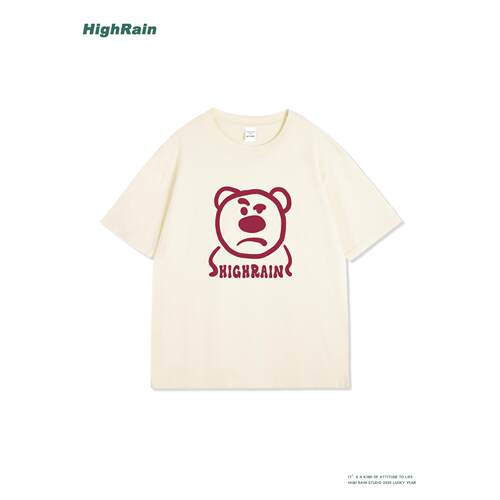 HighRain红色搞怪卡通熊印花T恤