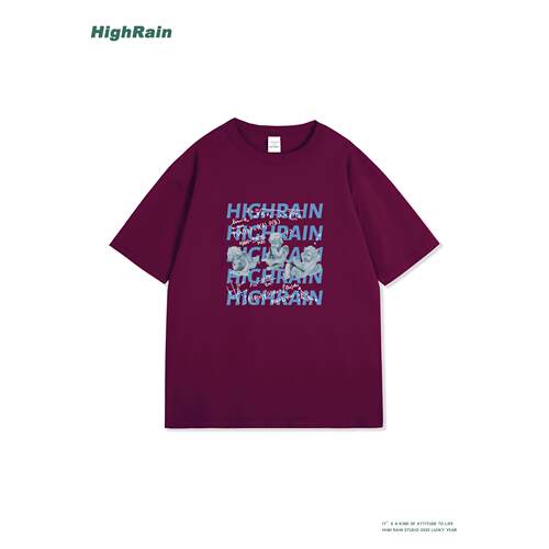 HighRain美式复古紫色短袖T恤男