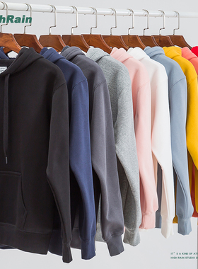 HIGH RAIN秋冬美式潮牌摇粒绒加厚oversize情侣连帽卫衣百搭上衣