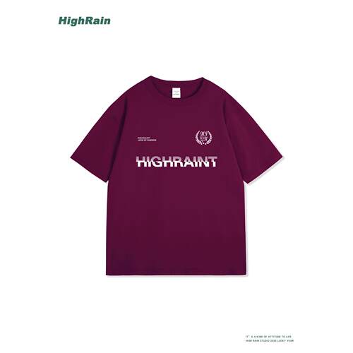 HighRain酒红色短袖T恤男女同款