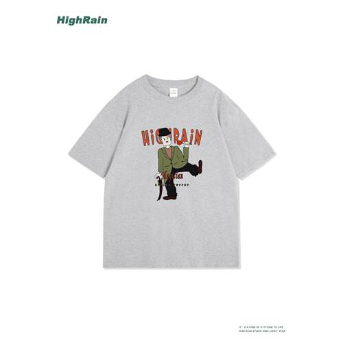 HighRain灰色短袖T恤男宽松复古