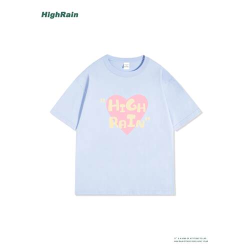 HIGHRAIN纯棉粉色爱心T恤上衣潮