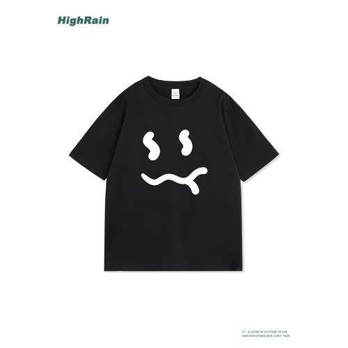 极简抽象哭脸纯棉重磅宽松情侣潮