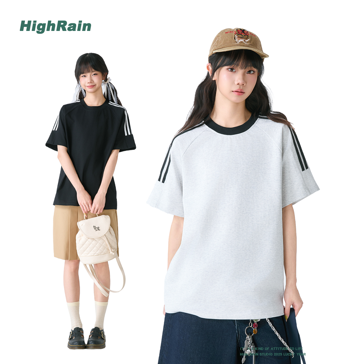 美式纯棉重磅三条杠短袖T恤女