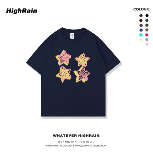 卡通涂鸦星星重磅纯棉短袖男女
