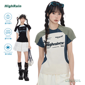2025夏季 新品 凉感短袖 HIGHRAIN T恤女速干透气运动修身 拼接上衣服