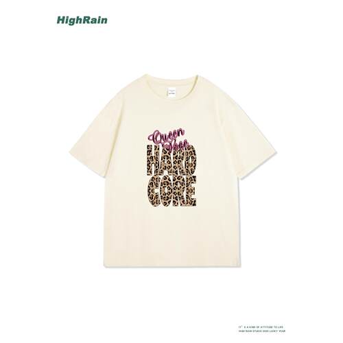 HighRain美式复古豹纹字母印花短