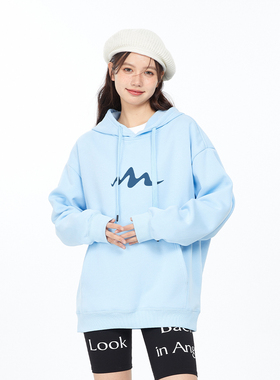 潮牌小众设计感蓝色连帽卫衣女韩系简约oversize套头帽衫上衣外套
