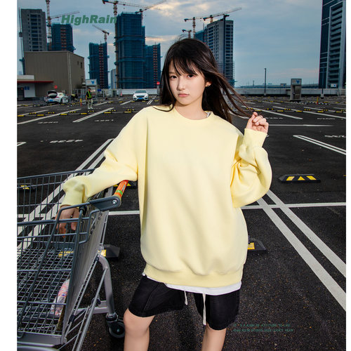 highrain鹅黄基础款2026巨好看卫衣男女秋冬简约百搭oversize上衣