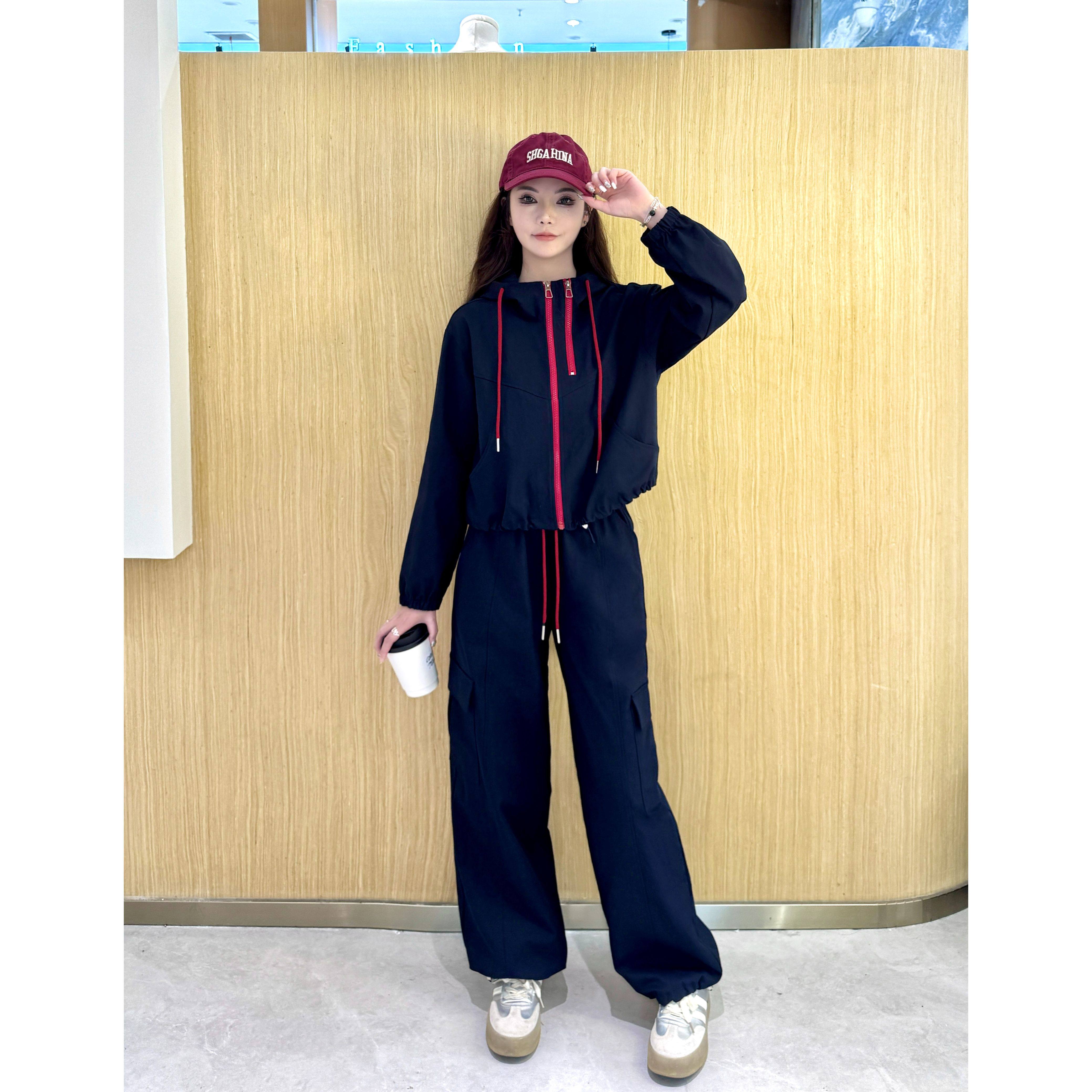 时尚休闲工裤裤套装女2025秋季新款洋气减龄工装外套阔腿裤三件套