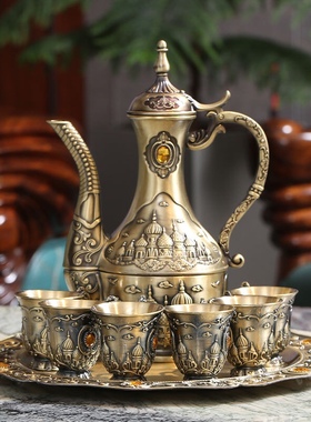 白酒酒具套装家用创意仿古代酒壶欧式金属复古浮雕刻花一口杯摆件