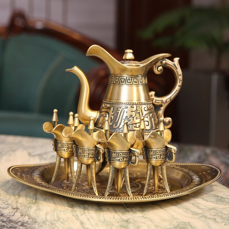 欧式青铜白酒酒具套装家用金属酒壶大容量创意一口杯复古轻奢摆件,家居饰品,装饰摆件,淘宝优惠券,粉丝福利购,淘宝优惠卷