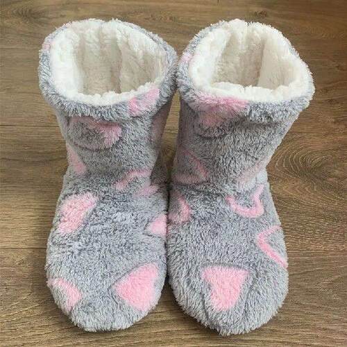 Fluffy Slipper Socks Soft Warm Plush Boots Heart Pattern