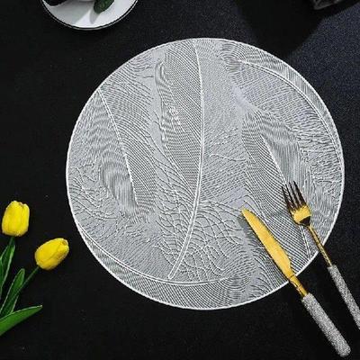 1Pc 38x38cm Round Feather Pattern Dining Table Mat PVC Hot