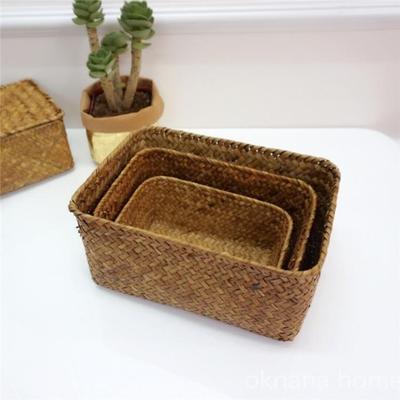 bamboo storage basket box desktop small rattan woven basket