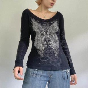 Grunge Tops Rhinestone Clothes Women y2k Streetwear Shirt