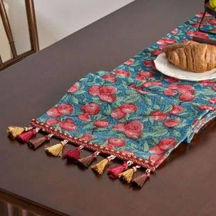 Table Vintage Runner Jacquard Living Chinese Tassel Style