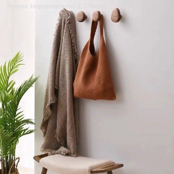 Pebble Shaped Wall Mounted Coat Hook Natural Wood Clothes