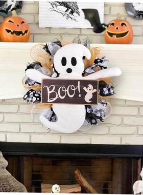 Halloween Ghost Boo Flower wreath showcase Mesh Vine Circle